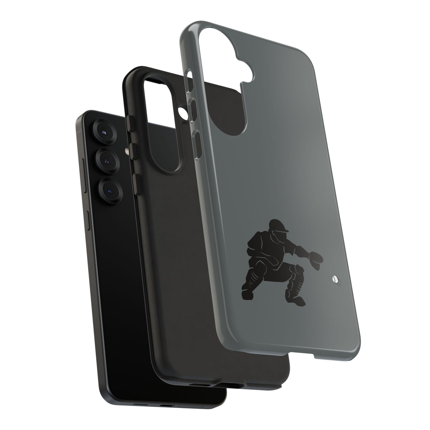 Printify baseball catcher phone case, tough protective cover for smartphones with a detailed catcher design.