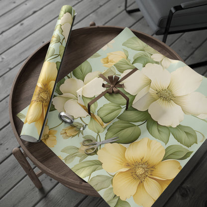 Floral Lemon Wrap — Citrus Blossom Wrapping Paper Roll