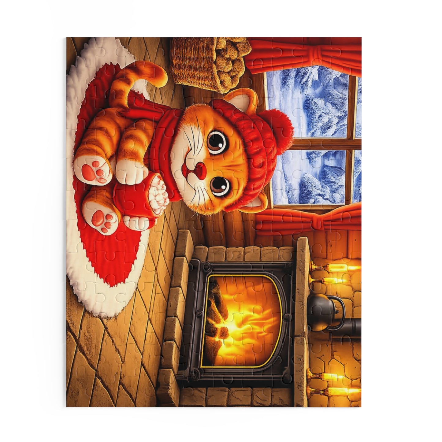 Cozy Cat by Fireplace Puzzle