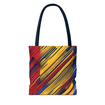 Abstract Brushstroke Tote Bag - Bold Red, Yellow & Blue All-Over Print