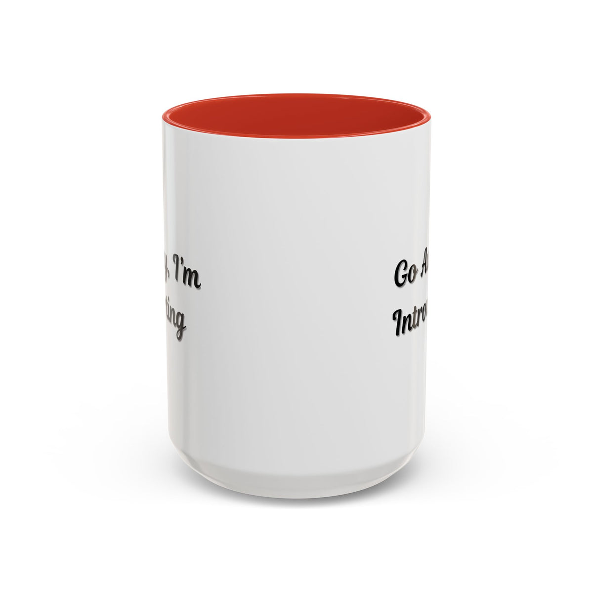 Ceramic coffee mug with "Go Away, I'm Introverting" text in black, 11 oz capacity, featuring a minimalist design.