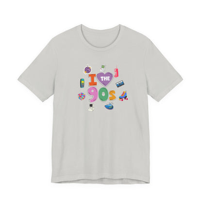 I  Love the 90's Short Sleeve Tee - Retro Graphic Tee, Vintage Style Shirt, Perfect for Casual Outings, 90s Nostalgia Apparel
