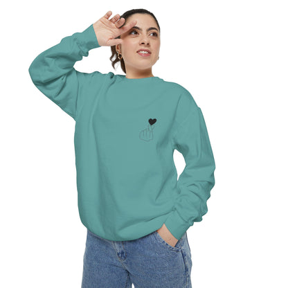 Unisex Garment-Dyed Sweatshirt with Heart Design - Cozy & Stylish