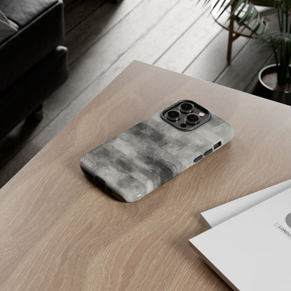 Abstract gray grid phone case for iPhone, tough protective cover by Printify with modern geometric design.
