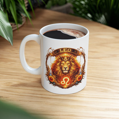Leo Zodiac Sign Illustration Mug | Ceramic Coffee Cup