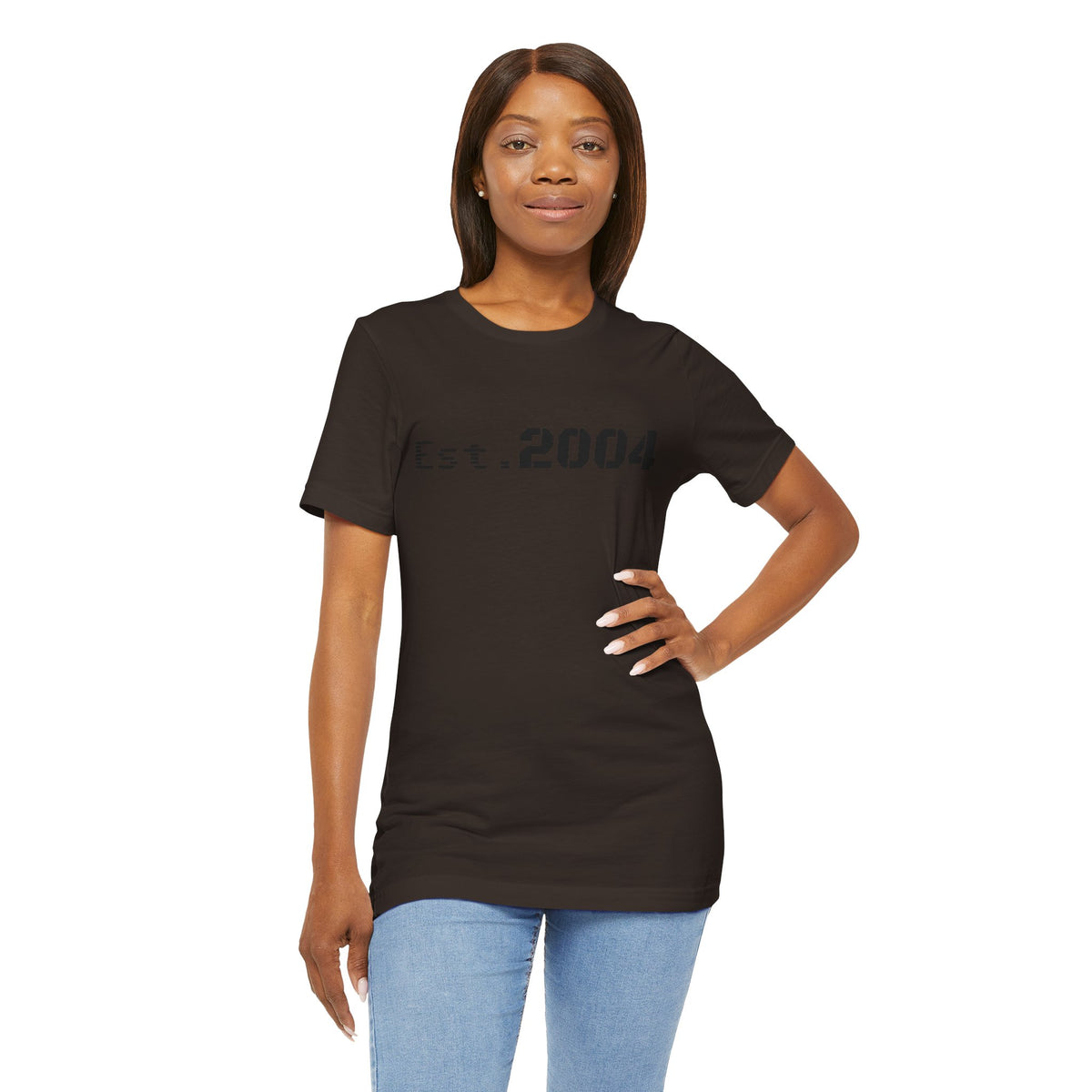 Vintage-style Printify T-shirt with "Est. 2004" print, featuring minimal design and classic font on a comfortable casual tee.