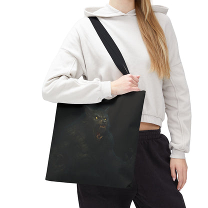 Werewolf tote bag with dark Halloween art, featuring horror-themed design, ideal for fans of spooky and gothic accessories.