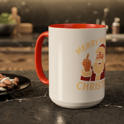 Merry Fucking Christmas Mug — Funny Santa Middle Finger Coffee Cup (11oz & 15oz)