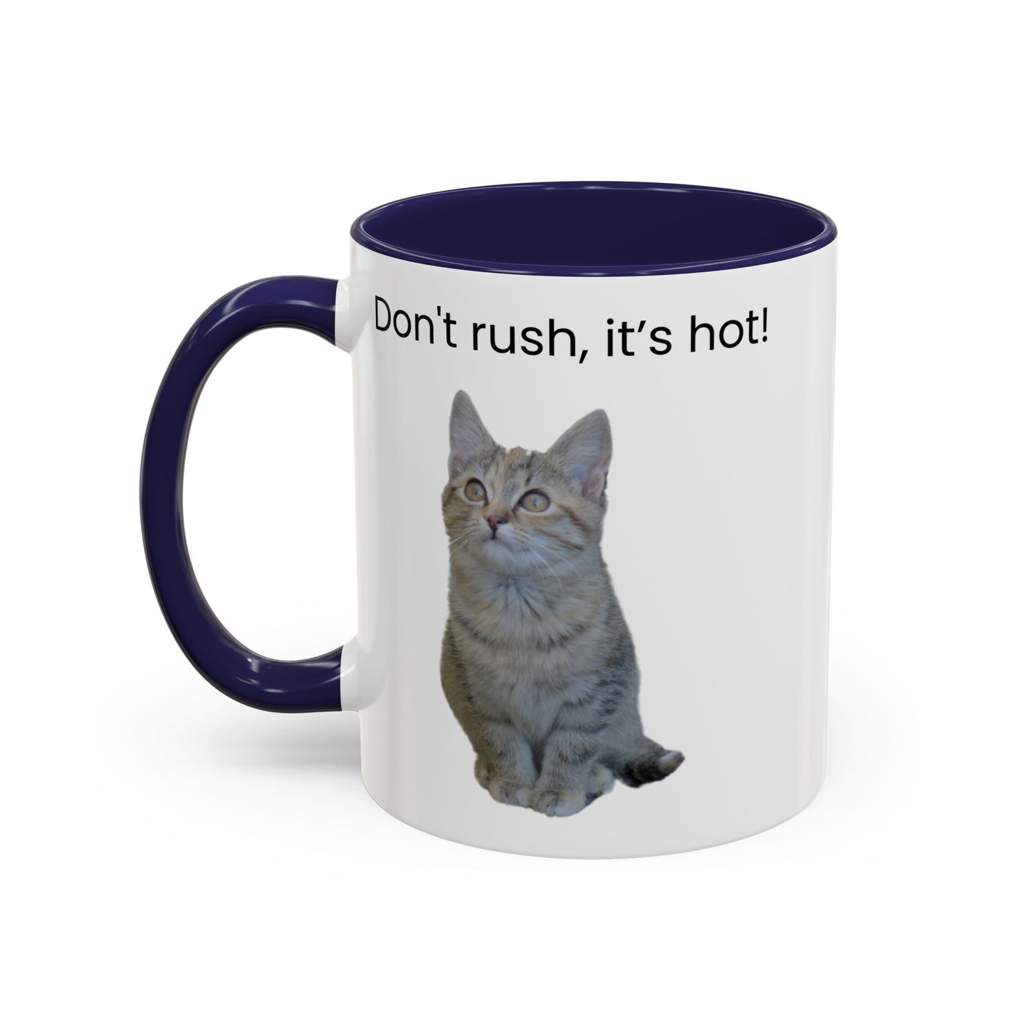 Cat Coffee Mug - "Don't rush, it's hot!" Accent Ceramic Mug (11/15 oz)