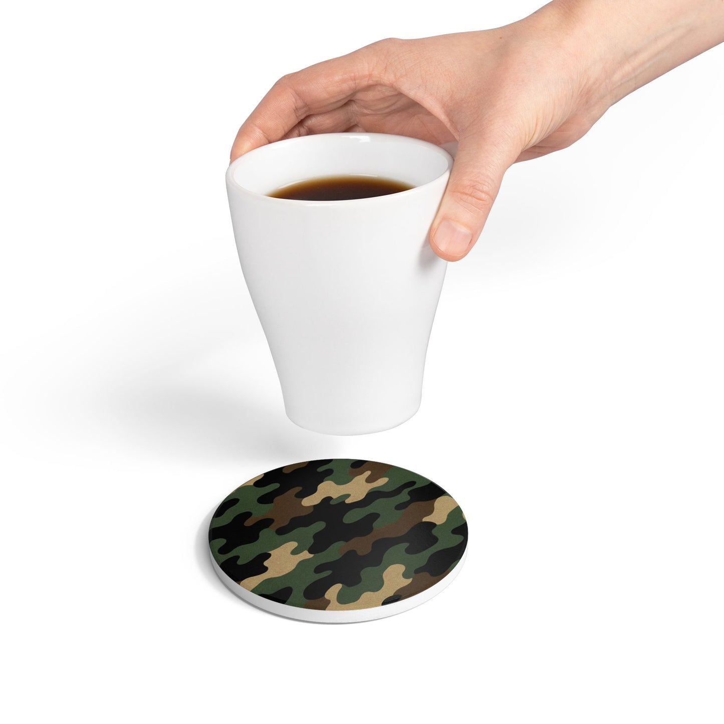 Camo Ceramic Coaster — Green Woodland Camouflage Drink Protector