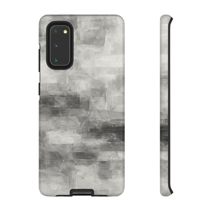 Abstract gray grid phone case for iPhone, tough protective cover by Printify featuring modern geometric design.