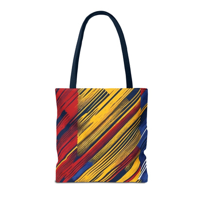 Abstract Brushstroke Tote Bag - Bold Red, Yellow & Blue All-Over Print