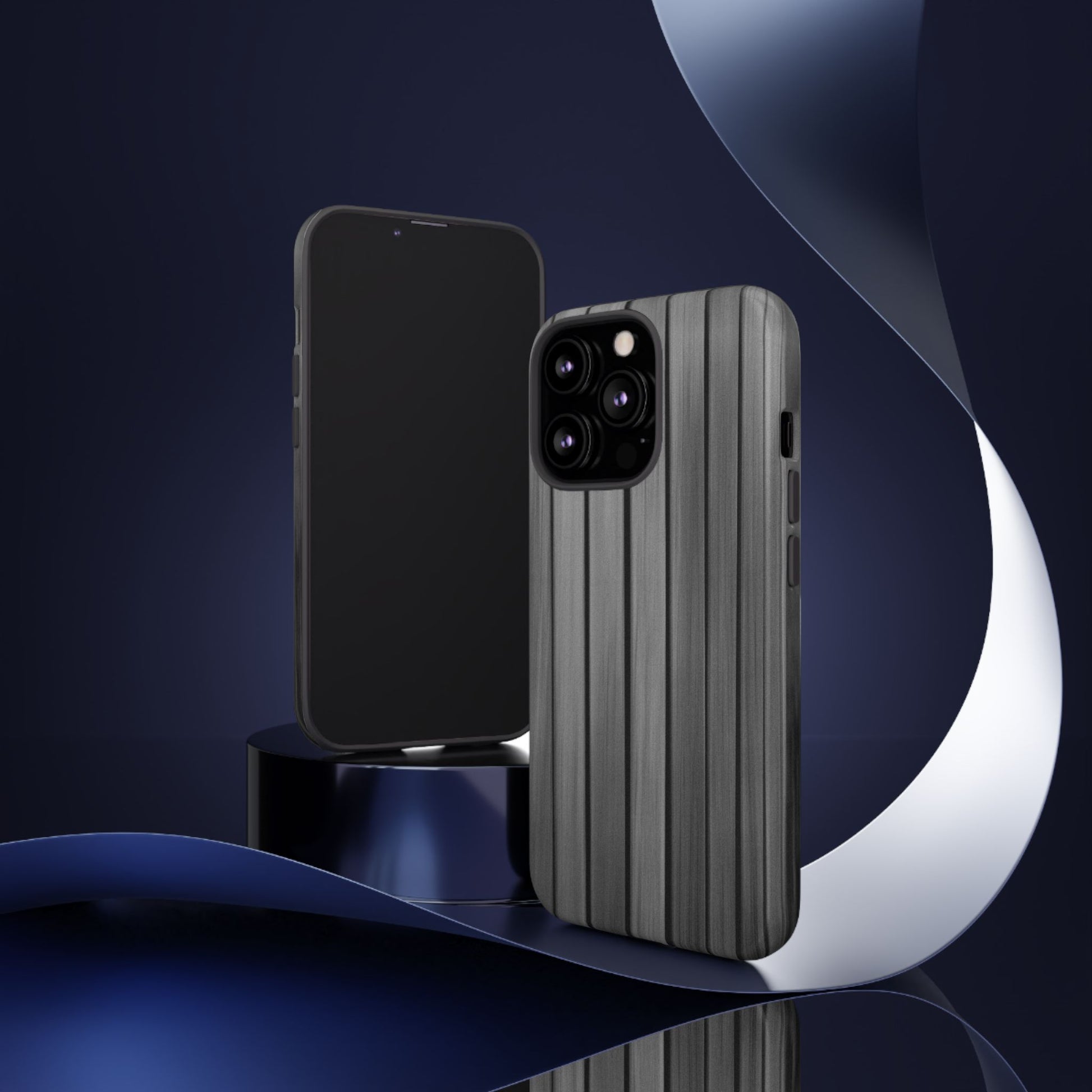Ribbed metal texture phone case for iPhone, tough protective cover by Printify, featuring a sleek, durable design.