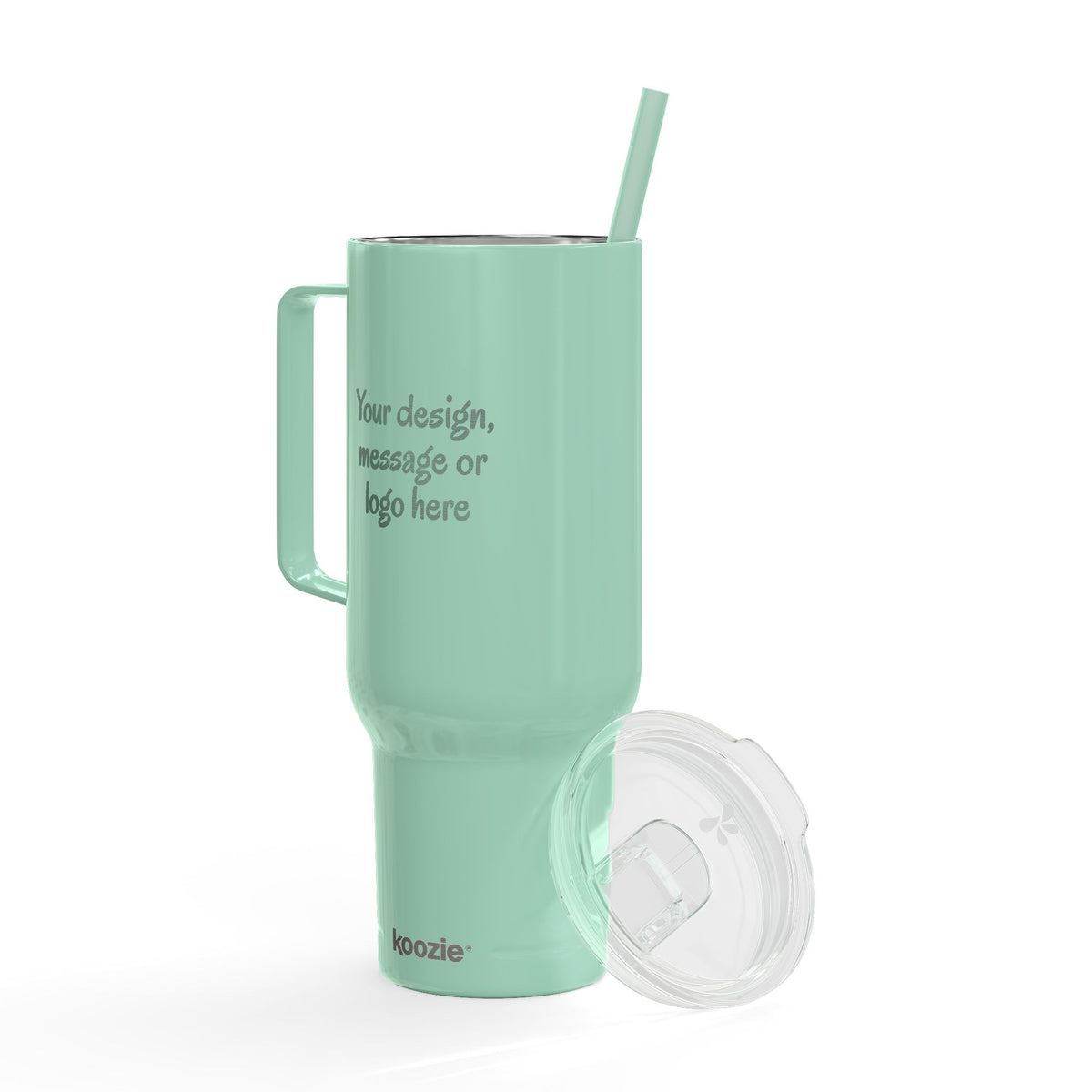 Custom engraved 40oz insulated tumbler with handle, lid and straw - view 15