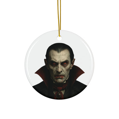 Two-sided vampire portrait ceramic ornament, gothic Christmas decoration with spooky vampire design, perfect for holiday decor.