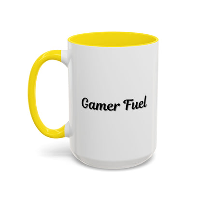 Printify Gamer Fuel coffee mug in 11oz or 15oz size with a bold accent design, perfect for gamers and coffee lovers.