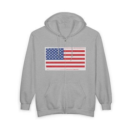 American Flag Graphic Full Zip Hoodie | Unisex Sweatshirt for Patriotic Holidays, Fourth of July, Independence Day, Gifts, Casual Wear