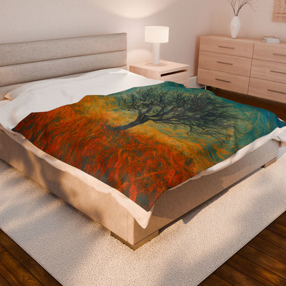 Cozy Velveteen Plush Blanket with Serene Tree Design | Comfortable Home Decor, Gift for Nature Lovers, Cozy Nights, Warmth&Style - TRV