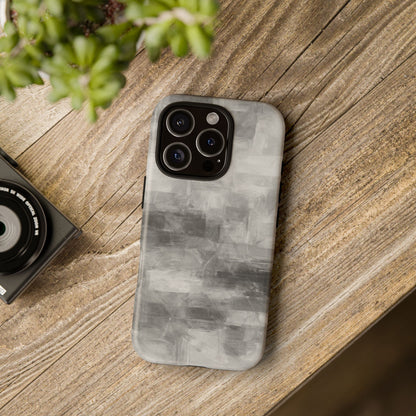 Abstract gray grid phone case for iPhone by Printify, featuring a tough protective design and modern geometric pattern.