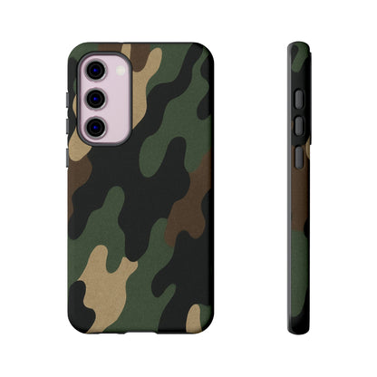 Rugged military green Printify camo tough phone case with protective bumper for iPhone or Android devices.