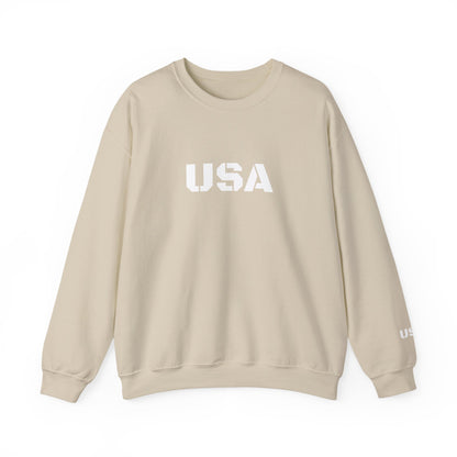 Printify USA crewneck sweatshirt featuring patriotic design, cozy fit, perfect for casual wear and seasonal gifting.