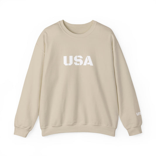 Printify USA crewneck sweatshirt featuring patriotic design, cozy fit, perfect for casual wear and seasonal gifting.