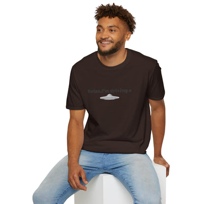 Funny alien graphic T-shirt from Printify featuring a UFO design, perfect for sci-fi fans and casual wear.