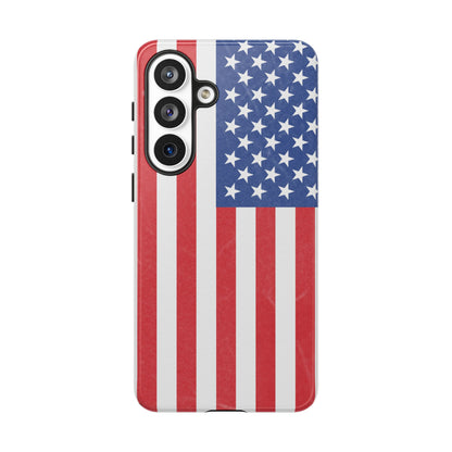 Durable American flag tough phone case for iPhone, patriotic design, protective Printify iPhone cover with bold flag imagery.
