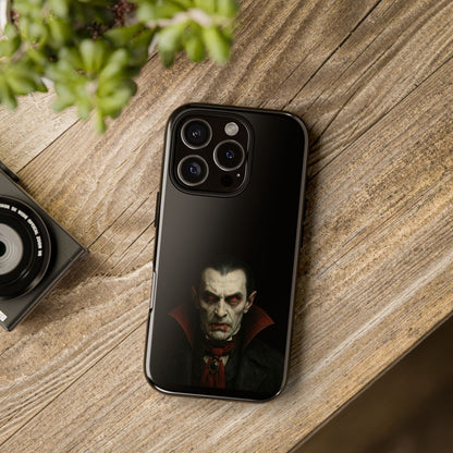 Gothic vampire portrait phone case for iPhone featuring a Dracula horror design, by Printify.