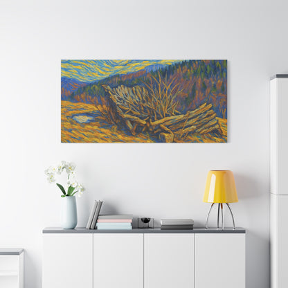 Impressionist Starry Landscape canvas print by Printify featuring a night sky filled with stars and swirling colors.