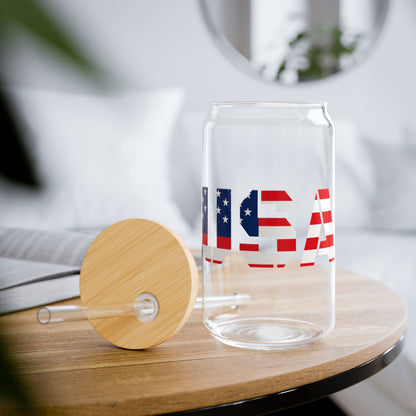 Patriotic USA Sipper Glass, 16oz — American Flag Straw Tumbler