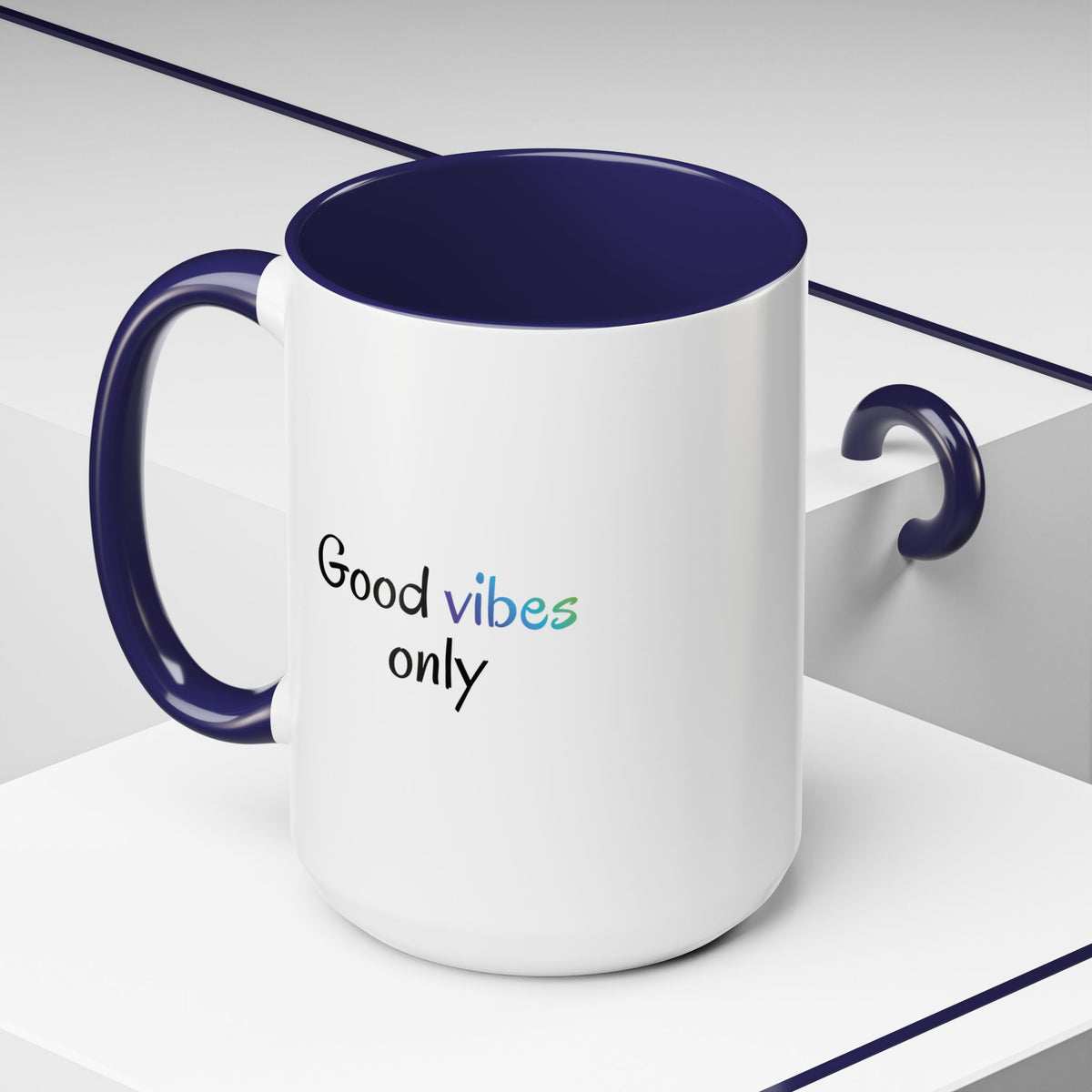 Printify Good Vibes Only accent coffee mug with positive morning inspirational quote and a stylish design.