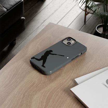 Printify baseball batter phone case, tough protective smartphone cover featuring a baseball player design for fans.