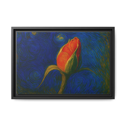 Red rose bud painting on canvas framed wall art by Printify, showcasing vibrant red roses in a matte floral design.