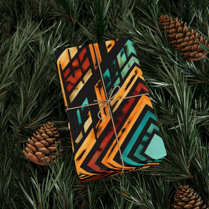Geometric Boho Wrapping Paper Roll — Teal & Burnt Orange Tribal Pattern