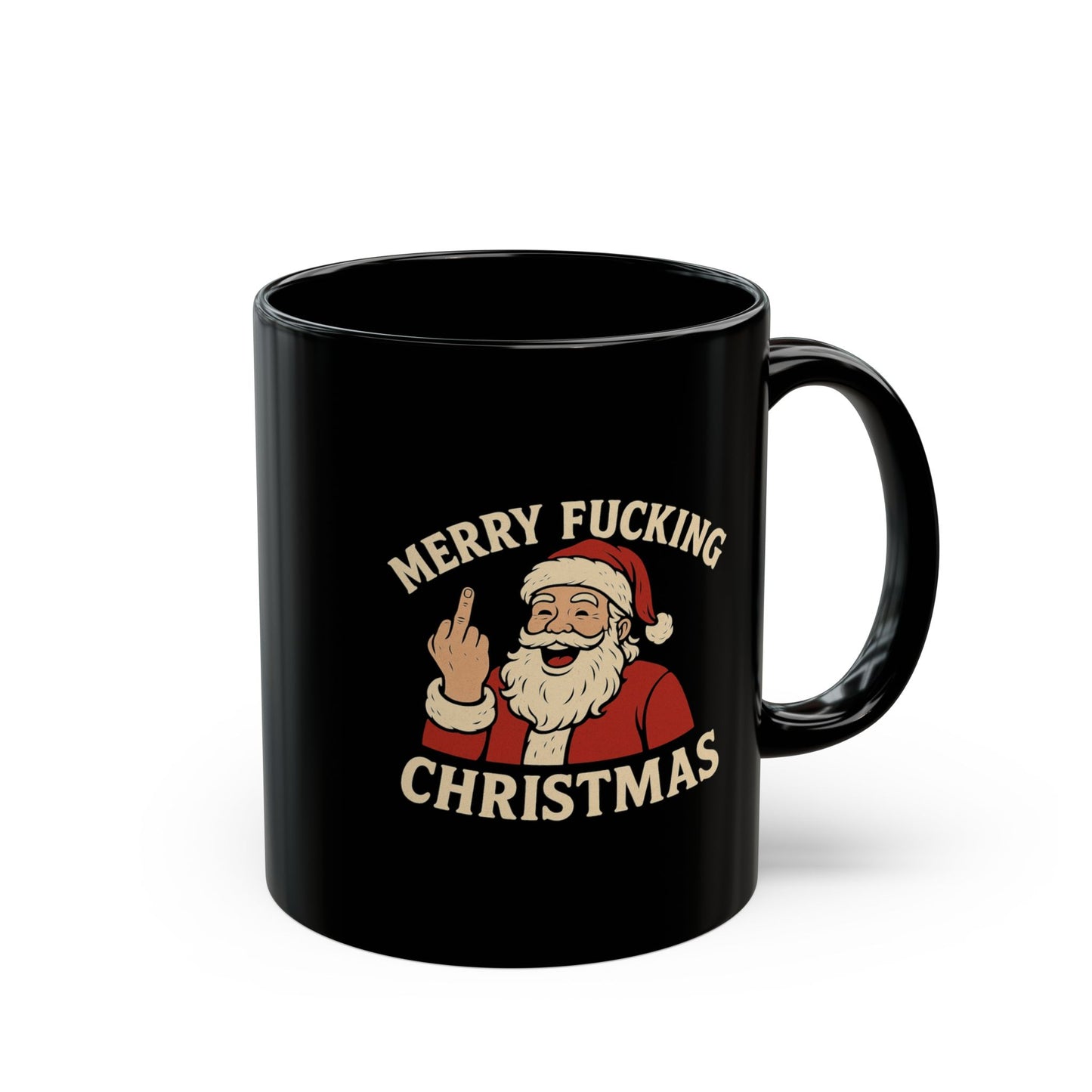 Mug — "Merry Fucking Christmas" Funny Santa Coffee Mug (Black, 11/15oz)