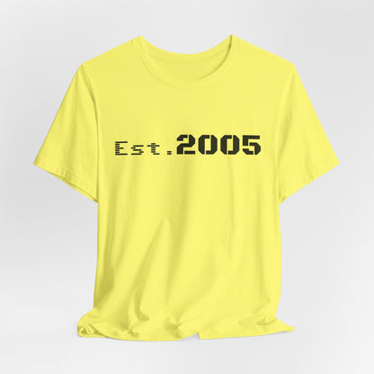Black Est. 2005 T-shirt from Printify featuring minimal anniversary year design on soft cotton fabric.