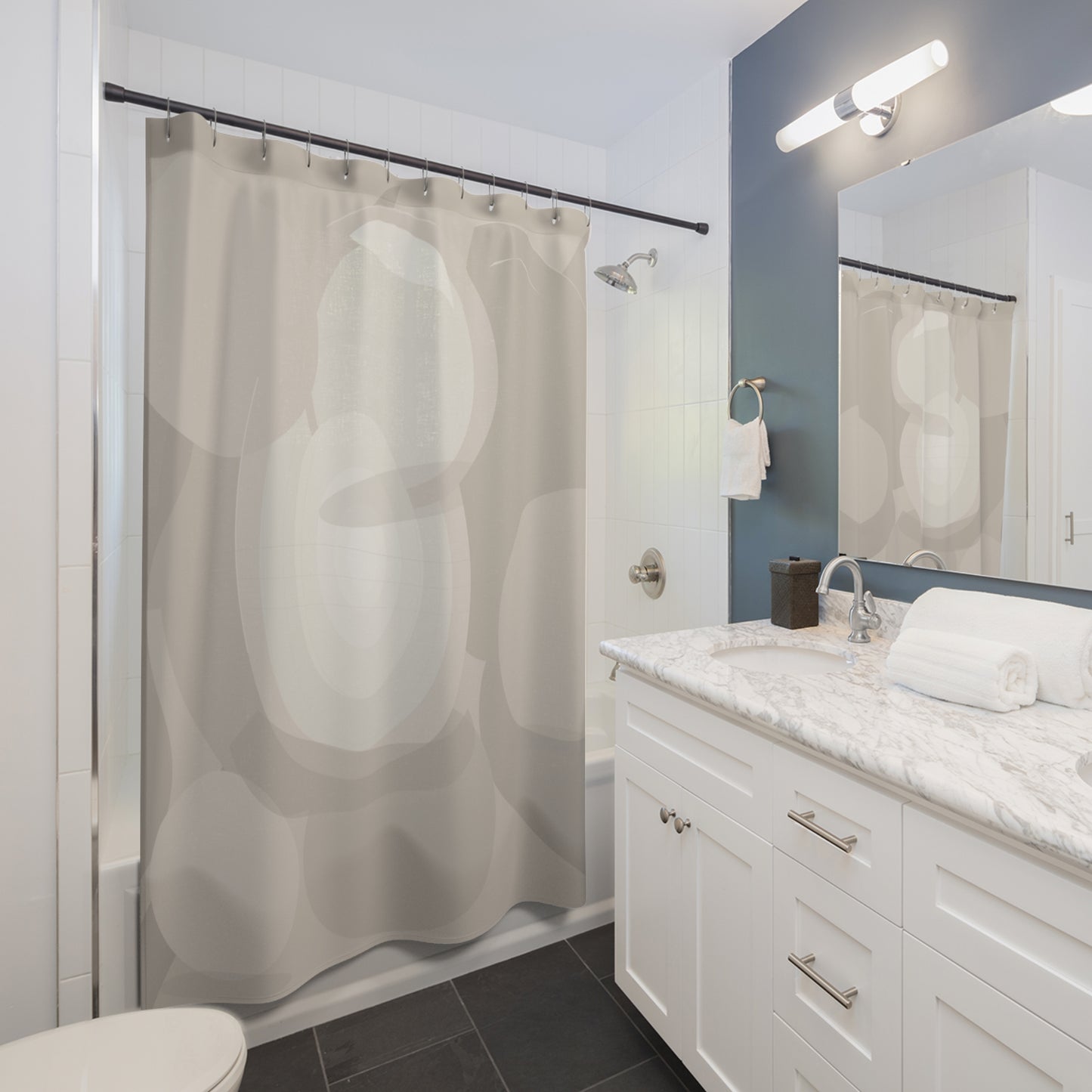 Neutral Abstract Bokeh Shower Curtain | Modern Geometric Bathroom Decor