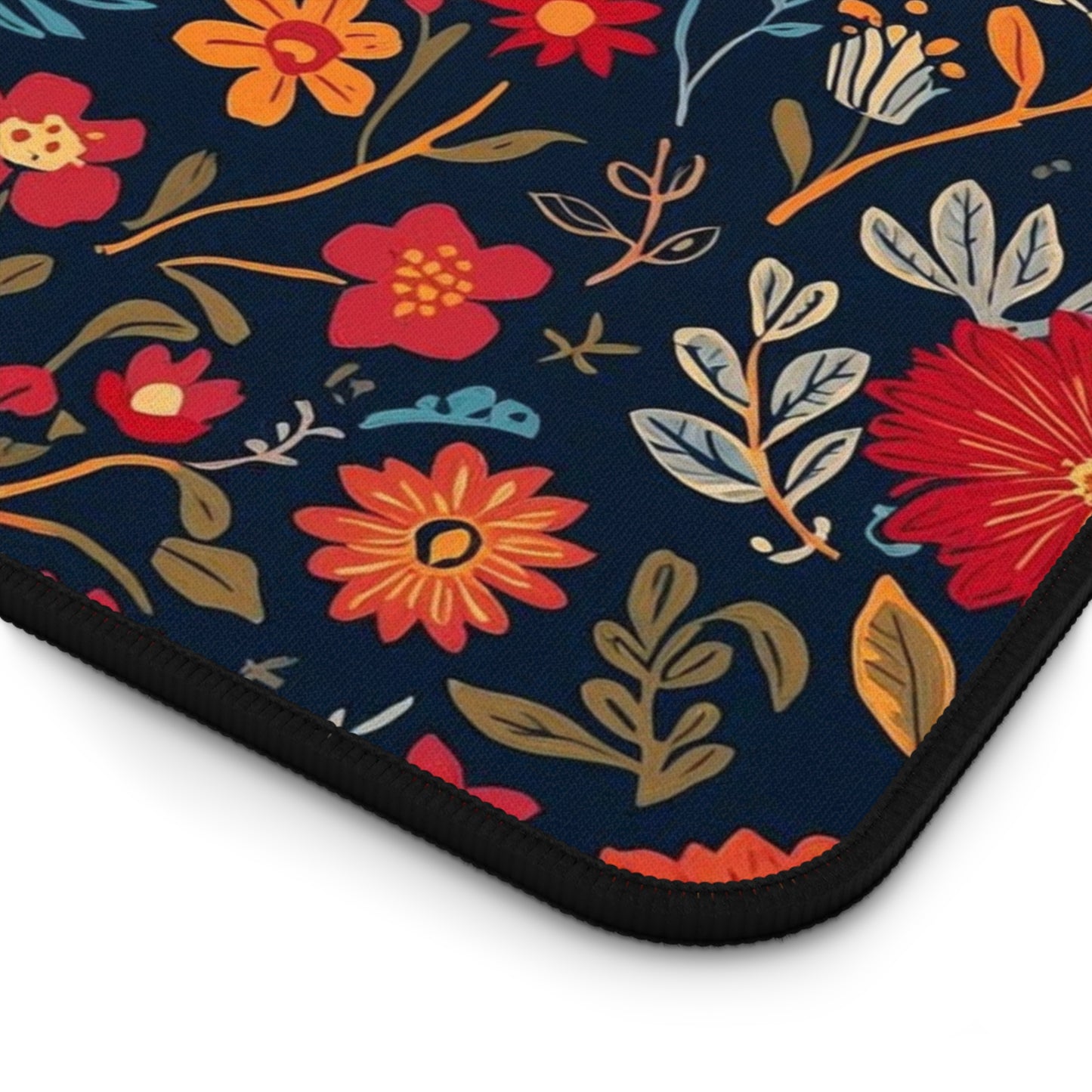 Autumn floral pattern desk mat with fall flowers design, Printify mouse pad for workspace decoration and protection