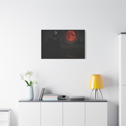 Red moon vampire lord matte canvas print by Printify, featuring a dark, gothic vampire design on high-quality canvas.