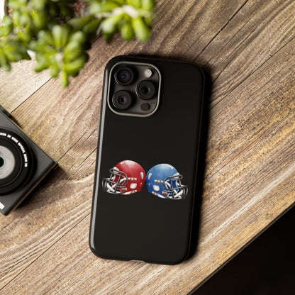 Red and blue football helmet tough phone case for iPhone by Printify, providing durable protection and sporty design.