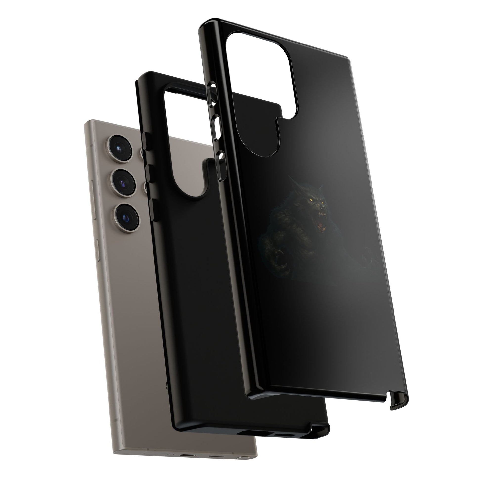 Dark monster graphic werewolf phone case by Printify, durable protective cover with fierce werewolf design for smartphones.