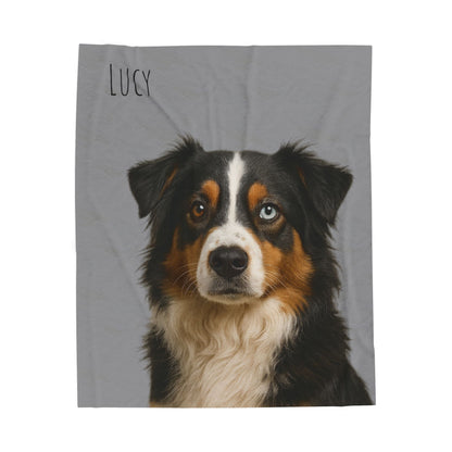 Personalized Aussie Dog Portrait Blanket | Velveteen Plush Blanket