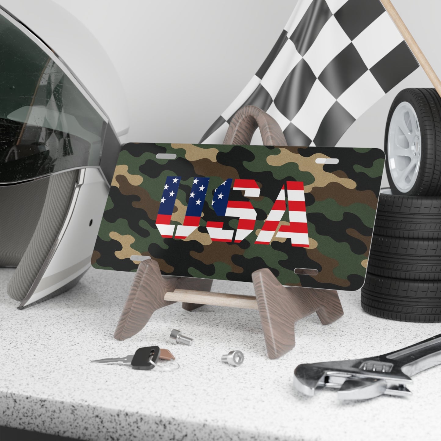Camo USA Vanity Plate, Military Decor, Personalized Car Accessories, Unique Gift for Veterans, Custom License Plate