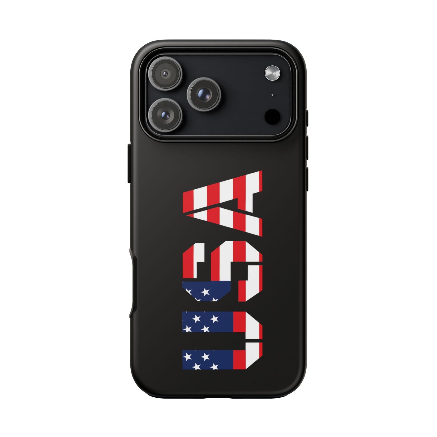 USA Phone Case with American flag design, durable Printify patriotic tough case for smartphones, featuring bold red, white, and blue colors.