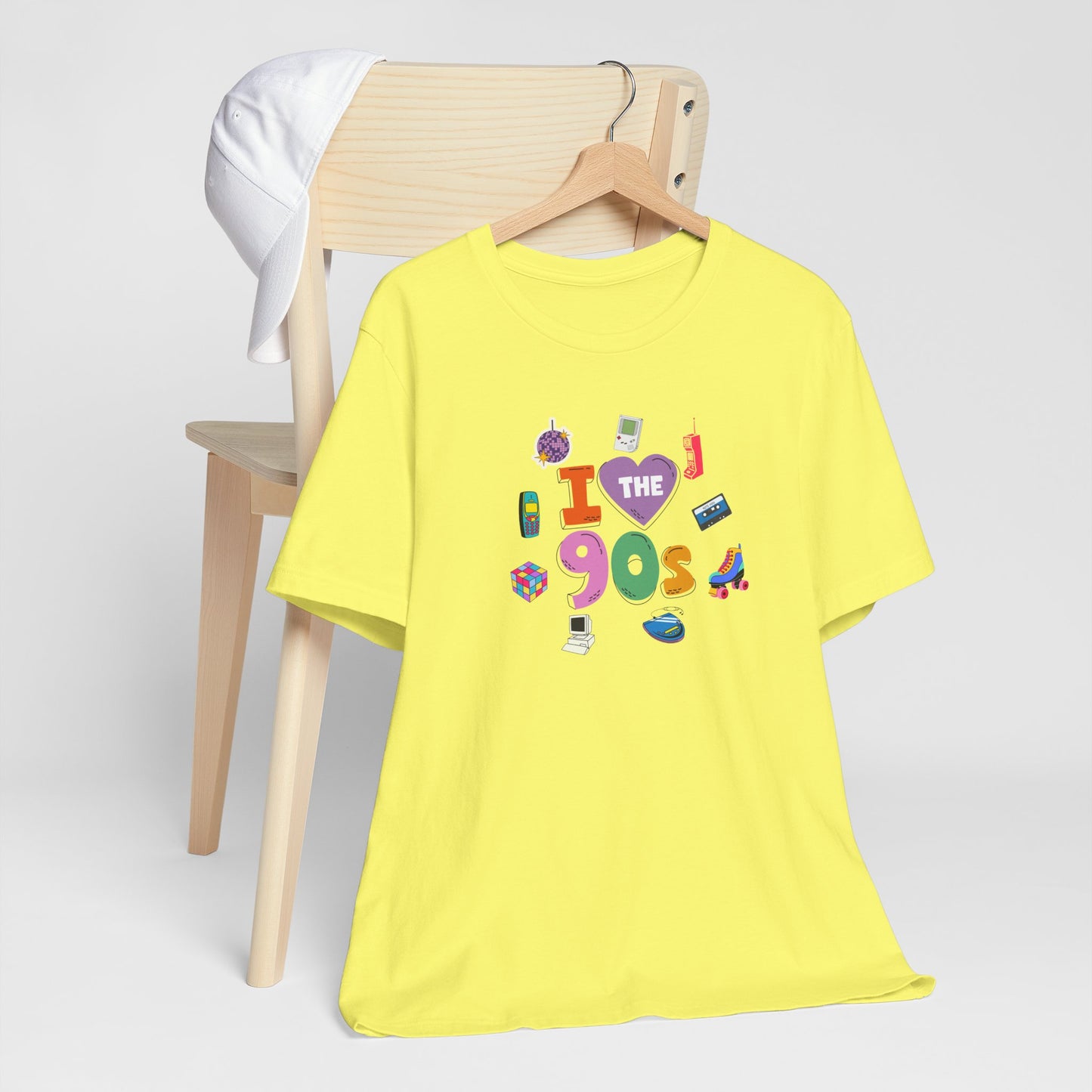 I  Love the 90's Short Sleeve Tee - Retro Graphic Tee, Vintage Style Shirt, Perfect for Casual Outings, 90s Nostalgia Apparel