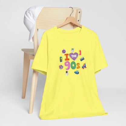 I  Love the 90's Short Sleeve Tee - Retro Graphic Tee, Vintage Style Shirt, Perfect for Casual Outings, 90s Nostalgia Apparel
