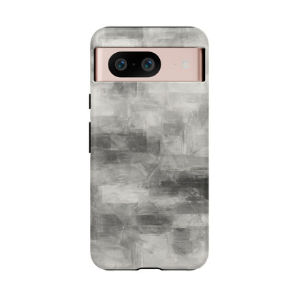 Abstract gray grid phone case for iPhone, tough protective cover by Printify with modern geometric design.