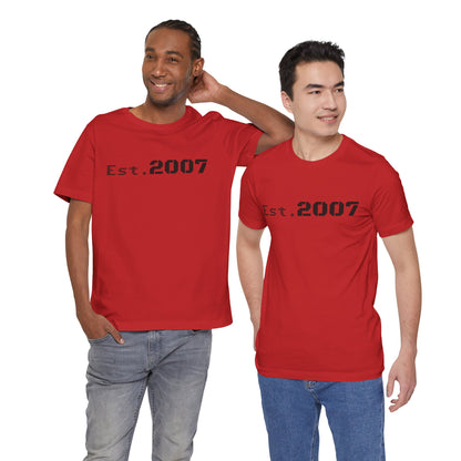 Vintage Est. 2007 T-Shirt by Printify featuring a classic distressed design on a casual unisex tee.