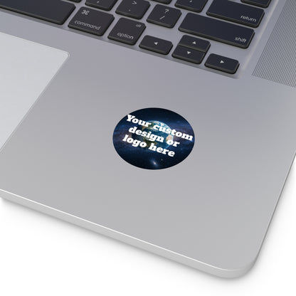Custom Earth Space Design round vinyl sticker featuring space-themed artwork on a white paper decal, ideal for personalizing items.